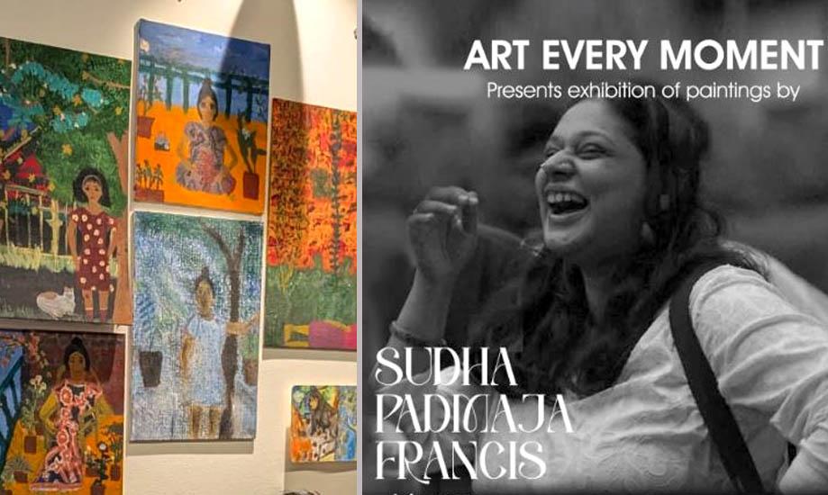 Artist Sudha Padmaja Francis with her paintings
