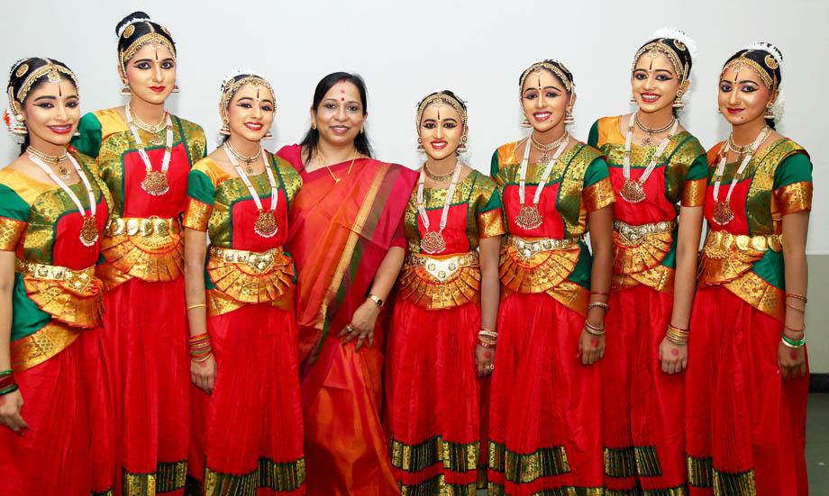 Guru Sandya Rajan with her students from Nrithyakshethra, Kochi