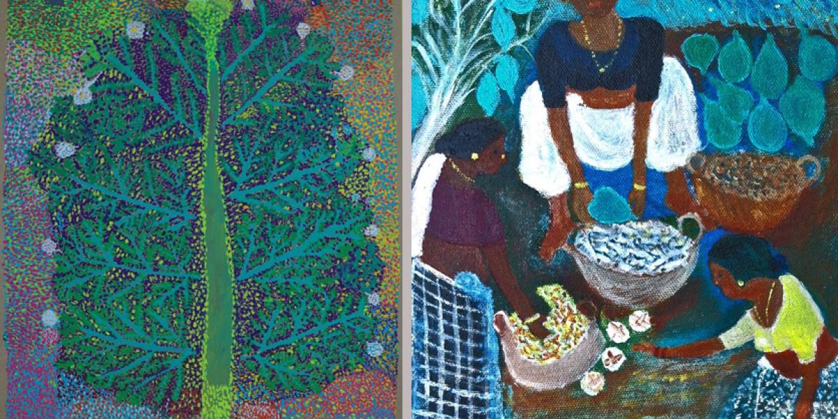 ‘Flowering Trees’ and ‘Vining-Wands’, Artists: K. Madhavi and Devu Nenmara. 