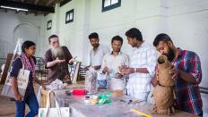 KMB- Artist Valsan Koorma Kolleri (second from left) giving directions to the participants